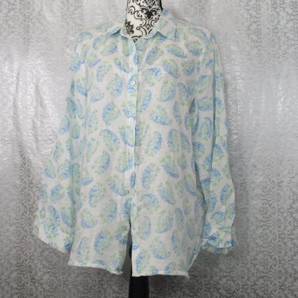 J. JILL Love Linen Button Down Top Size Medium - Picture 4 of 10